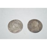 Two George II shillings, 1745 and 1759.