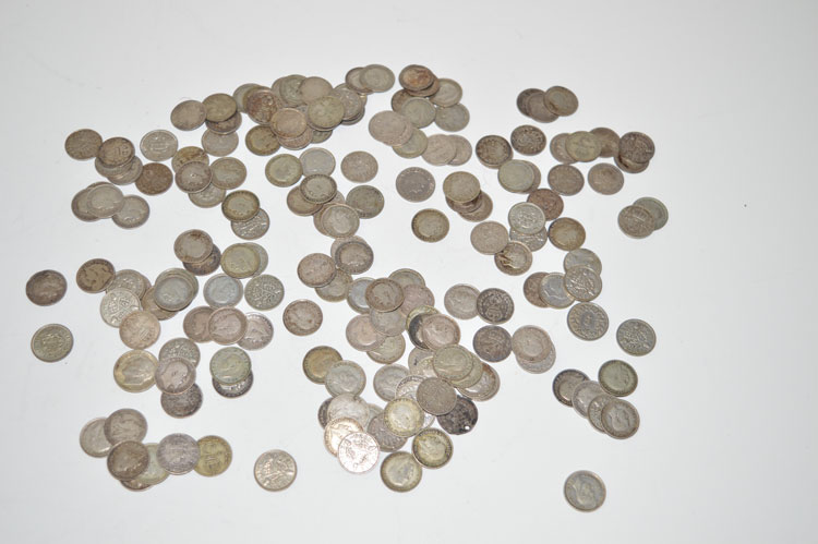 A collection of threepenny coins, 19th and 20th Century.