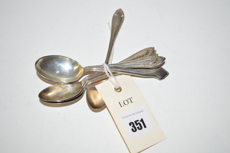 Five silver teaspoons; together with another teaspoon.