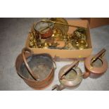 A collection of old brass and copper ware,