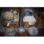 A large collection of miscellaneous 19th Century and later Willow pattern and other blue and white