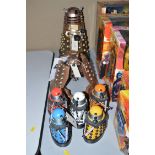 Daleks, to include: Dalek Emperor; Remote Control Dalek; together with five others in blue, red,