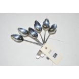 A set of six silver teaspoons, by I.N., Edinburgh, each with "S" initial to finial.