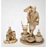 Japanese carved part ivory figure of a pail maker,