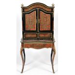 A Louis XV style ebonised, red boulle work and gilt metal mounted bureau de dame,