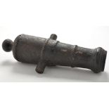 A cast iron black painted deck cannon, 50cms (19 1/2in.) long.