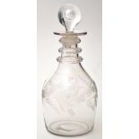 Engraved mallet-shaped decanter and stopper, the body with symbols of the Union,