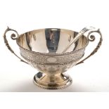 A Victorian two-handled sugar bowl and matching sugar sifting spoon, by John, Edward,