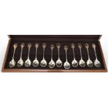 An Elizabeth II set of twelve RSPB spoons, by John Pinches, London 1976, 10.5oz.