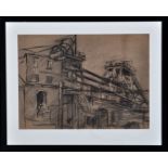 Tom McGuinness (1926-2006) "Pit Head Gear", signed and dated '50, Conté crayon on tinted paper,