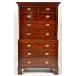 A George III mahogany chest-on-chest, the flared cornice above two short and three long drawers,