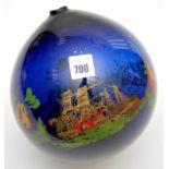 A coloured printed blue glass sphere of 'North East' interest, with "The Great Eastern Steamship",