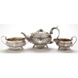 George III three piece tea service, maker's mark worn but probably by Charles Fox or Crispin Fuller,