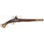 An 18th Century and later flintlock pistol, the 25 bore barrel engraved and cast with scrolls,