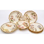 Royal Worcester ivory ground eight-piece dessert service, comprising: six plates, bowl and comport,