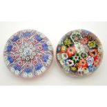 Glass millefleur paperweight, multi coloured canes, diameter 6cm,