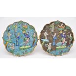 Pair of Chinese enamelled silver metal plaques,