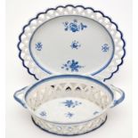 Spode blue and white pearlware basket and stand, with printed floral posies, the stand length 22.