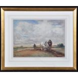 David Thomas Robertson (1879-1952) A ploughman and team working a field, signed, watercolour, 24.