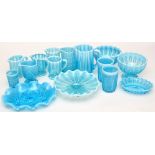 Various pieces of blue and opaque glassware of 'North East' interest, comprising: jugs, bowls,