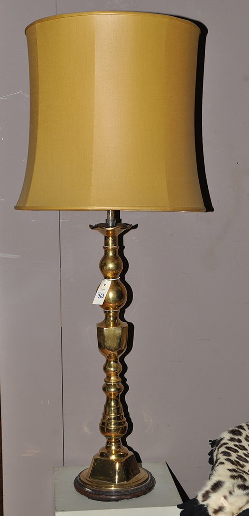 A pair of 18th Century style brass table lamps, of oversized candlestick form, - Image 2 of 3
