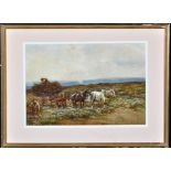 John Atkinson (1863-1924) A hay cart with team of three horse, signed, watercolour, 37 x 54.