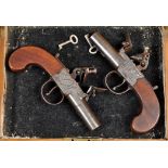 A pair of 18th Century flintlock pistols, with approximately 54 bore barrels (one screws off),