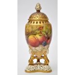 Royal Worcester potpourri vase and cover, the egg-shaped body signed "Ricketts", with apples,