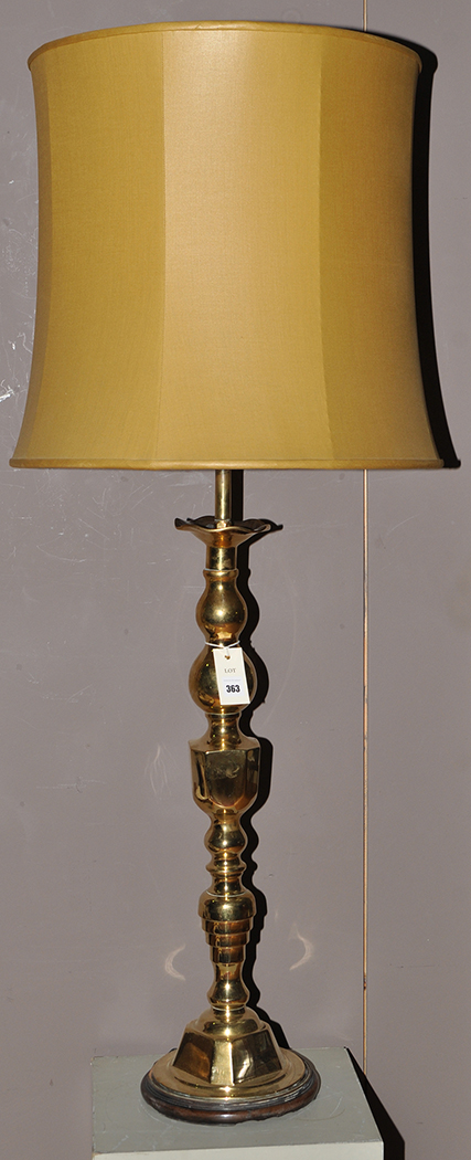 A pair of 18th Century style brass table lamps, of oversized candlestick form, - Image 3 of 3