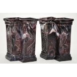 Pair of purple marbled glass double diamond shaped vases of 'North East' interest,