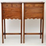 A pair of Edwardian mahogany bedside cabinets, each fitted two drawers above a cupboard door,