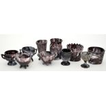 Ten pieces of purple marble glass of 'North East' interest,