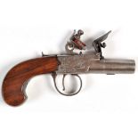 An 18th Century flintlock pistol, the short approximately 45 bore twist-off barrel with proof marks,