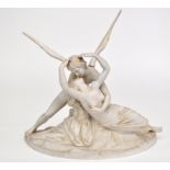 Parian ware figure after Canova, 'Psyche Revived by Cupid's Kiss', detachable wings, length 35cm.