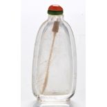 Rock crystal flattened ovoid shaped 'winter landscape' snuff bottle,