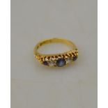 Sapphire and diamond five stone ring, 18ct yellow gold claw setting Condition Report Facet edges