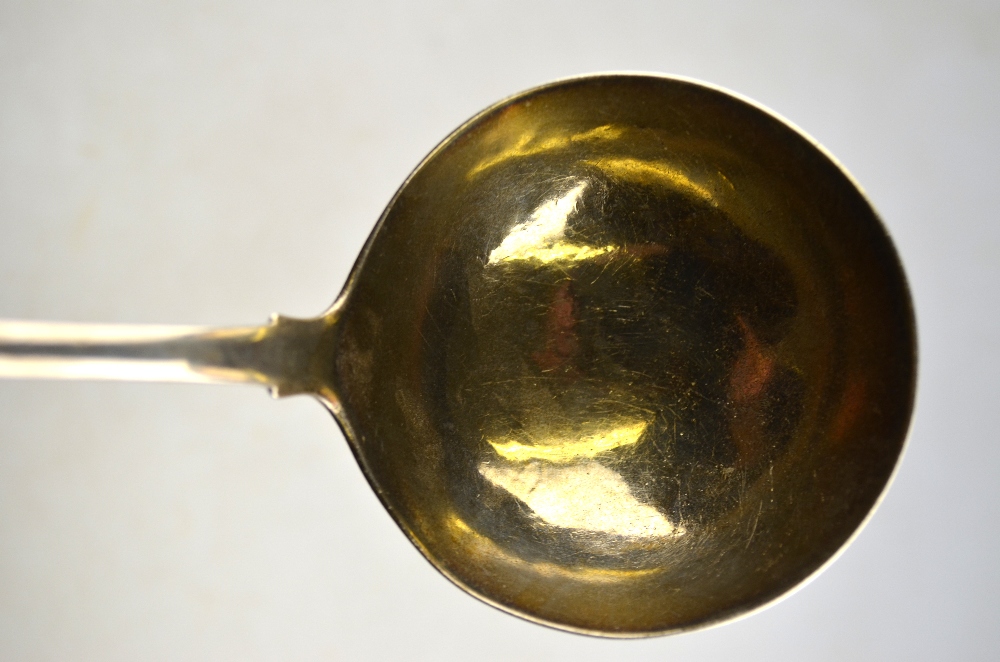 An 18th century OEP silver soup ladle with slender stem, maker's mark rubbed, - Image 3 of 7