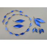 David Andersen - A suite of Norwegian blue enamel jewellery comprising necklace, bracelet,