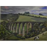 R E Browne - Cannington Viaduct, Axminster, watercolour, signed lower right,