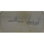 William Lionel Wyllie attrib - Boats at sea, pencil sketch,