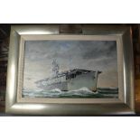 A W Gibson - HMS Chaser, oil on board, signed with initials, 23.