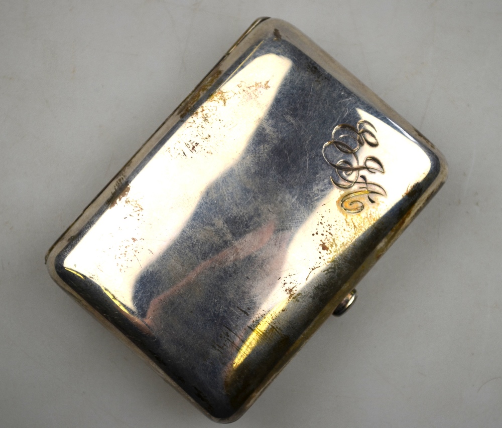 A silver cigarette case with button catch and gilt lining, Samson Morden & Co.
