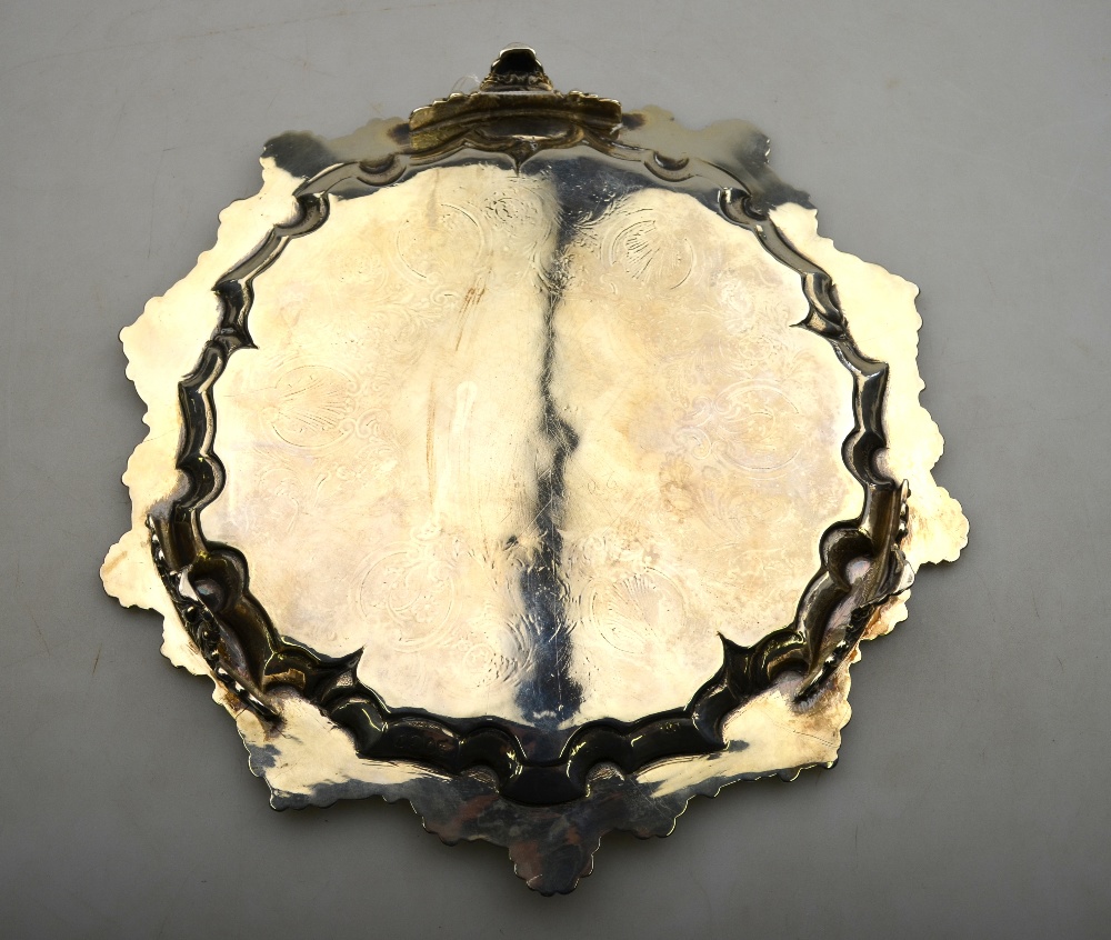 An early Victorian silver letter salver with cast shell and scroll border and engraved decoration, - Image 3 of 5