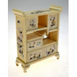 A Japanese Meiji Period ivory and shibayama miniature shodana (display cabinet), finely inlaid