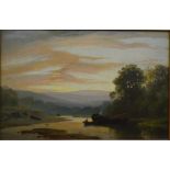 W Williams - Evening on the Exe, oil on board, signed and dated lower centre, 28.5 x 44 cm Condition