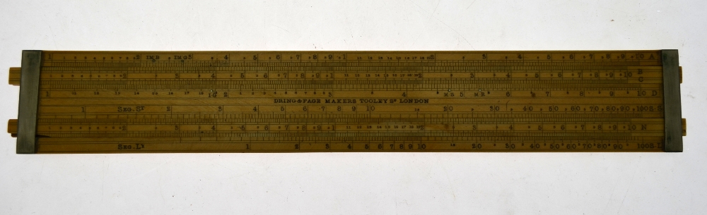 A Dring & Fage ivory brewery gauger's slide rule with nickel straps and two slides, in leather case, - Image 7 of 7