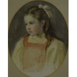 T A - Young girl with ribbon in her hair, watercolour, signed with monogram lower right,