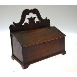 A 19th century oak slope front table top box to/w a 19th century inlaid oak slope front hanging