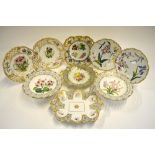 A collection of nine Victorian Staffordshire pieces comprising two low tazzas with pierced borders