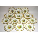 A Cauldon ware dessert service having raised gilt decoration and finely painted flowers arranged